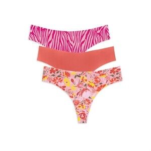 NWT No Boundaries Junior's No Show Thong Panty 3-pack Size pink L